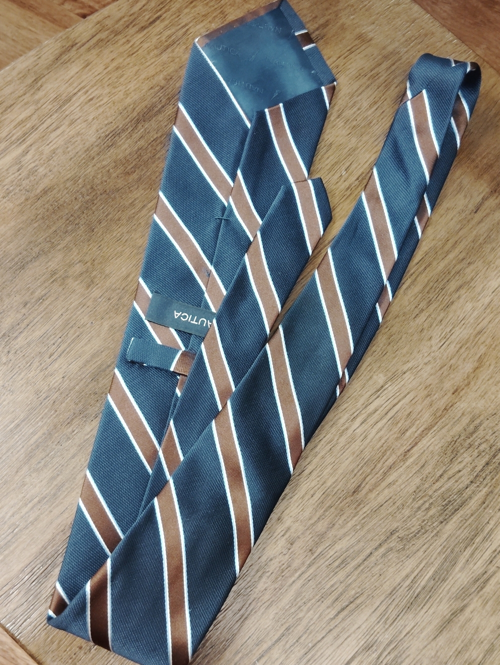 Nautica Olive Green and Brown Striped Men's Tie
